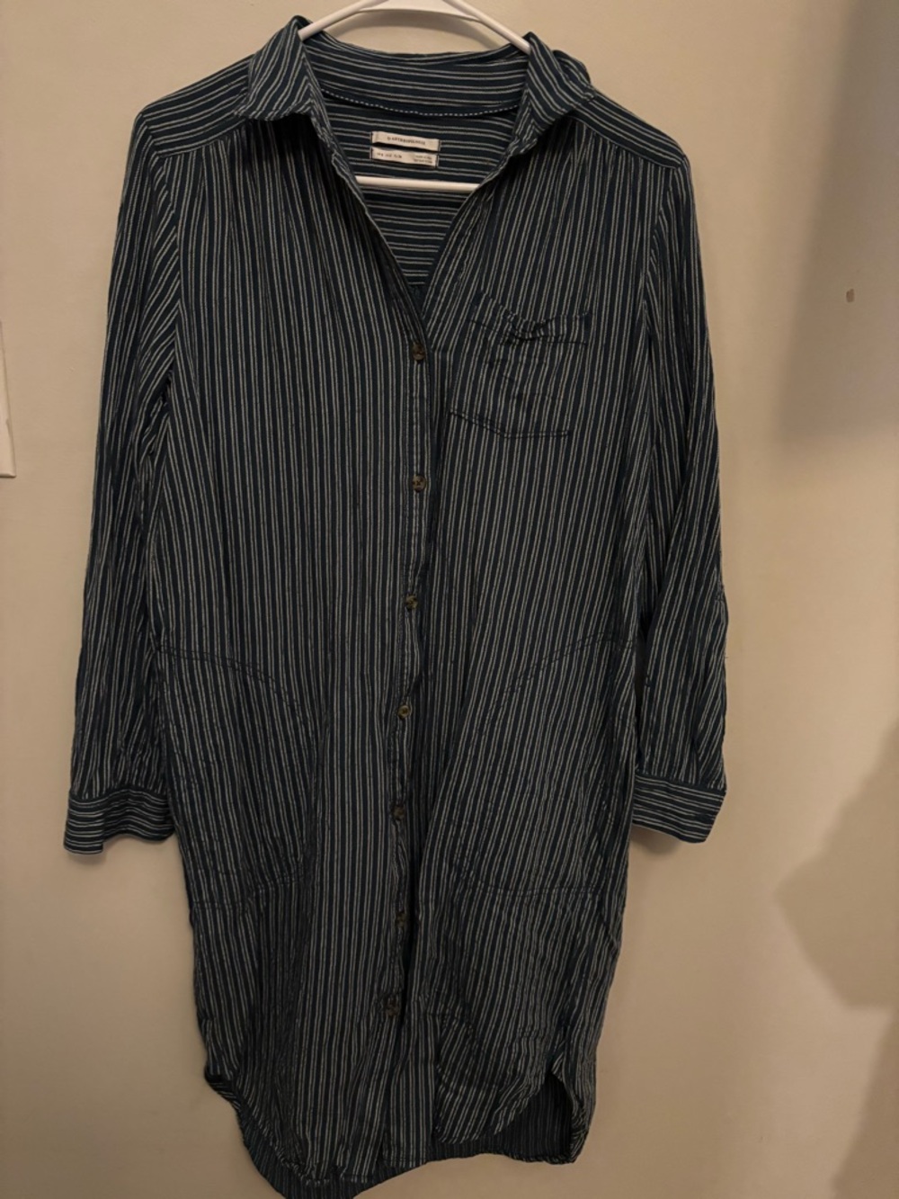 Anthropologie Blue Stripe Button-Front Shirt Dress